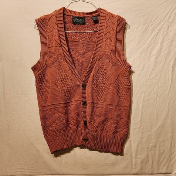 Vintage Perry Ellis America Burnt Orange Argyle Chunky Knit Vest Women's Large - Picture 8 of 8